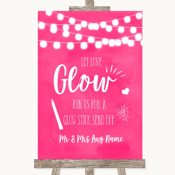 Hot Fuchsia Pink Watercolour Lights Let Love Glow Glowstick Wedding Sign