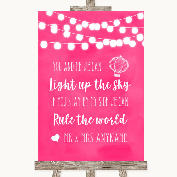 Hot Fuchsia Pink Watercolour Lights Light Up The Sky Rule The World Wedding Sign