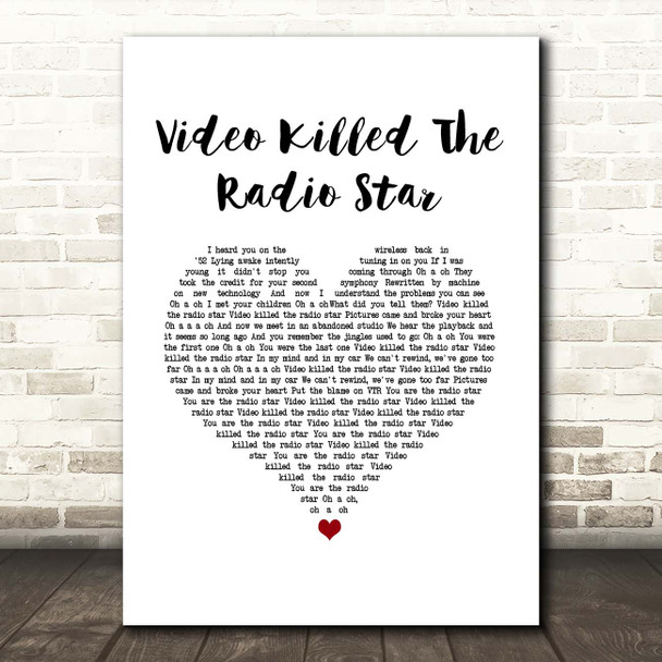 The Buggles Video Killed The Radio Star White Heart Song Lyric Print