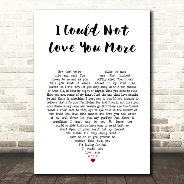 Bee Gees I Could Not Love You More White Heart Song Lyric Print