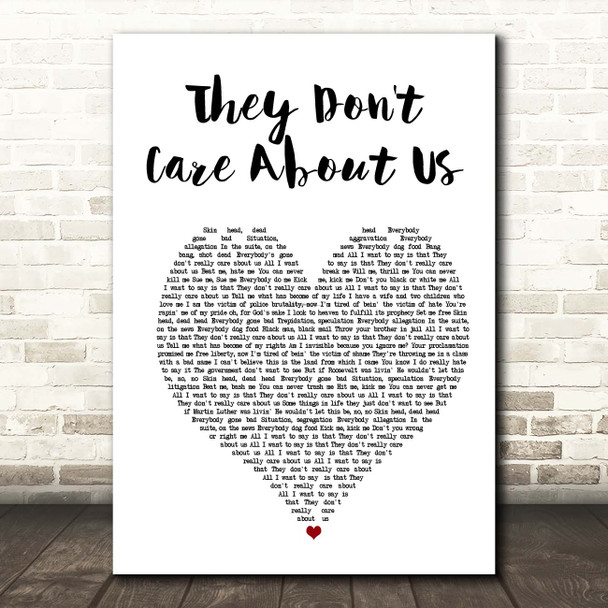 Michael Jackson They Don't Care About Us White Heart Song Lyric Print