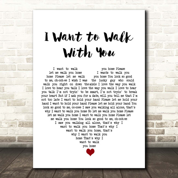 Fats Domino I Want to Walk With You White Heart Song Lyric Print
