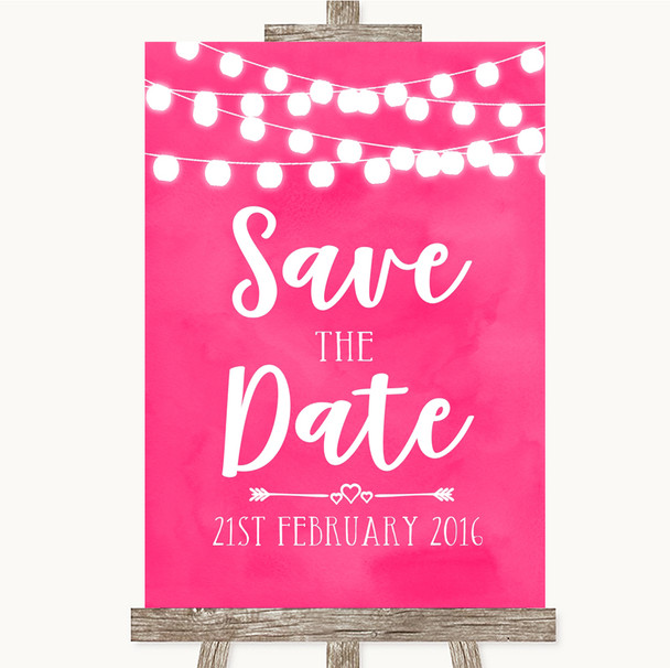 Hot Fuchsia Pink Watercolour Lights Save The Date Personalized Wedding Sign