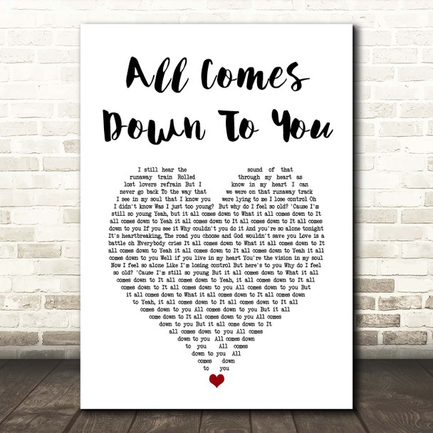 Kodaline All Comes Down To You White Heart Song Lyric Print