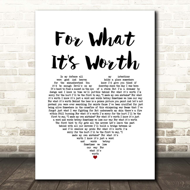 Liam Gallagher For What It's Worth White Heart Song Lyric Print
