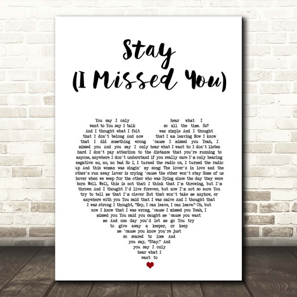 Lisa Loeb Stay (I Missed You) White Heart Song Lyric Print