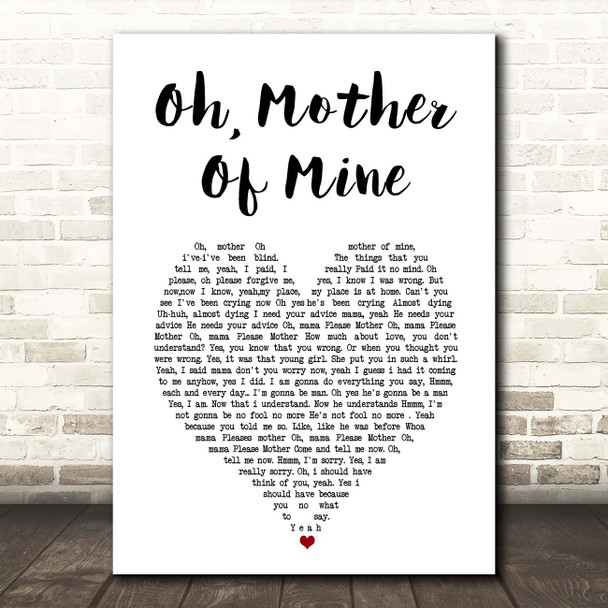 The Temptations Oh, Mother Of Mine White Heart Song Lyric Print