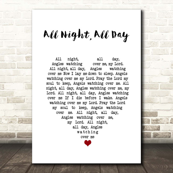 Cedarmont Baby All Night, All Day White Heart Song Lyric Print