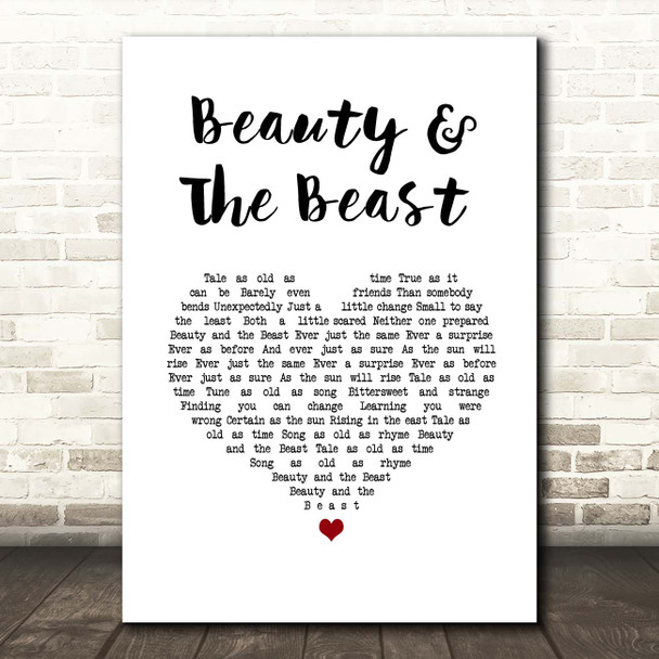 Celine Dion, Peabo Bryson Beauty & The Beast White Heart Song Lyric Print