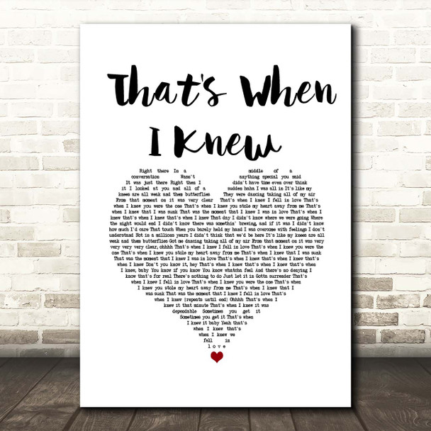 Alicia Keys That's When I Knew White Heart Song Lyric Print