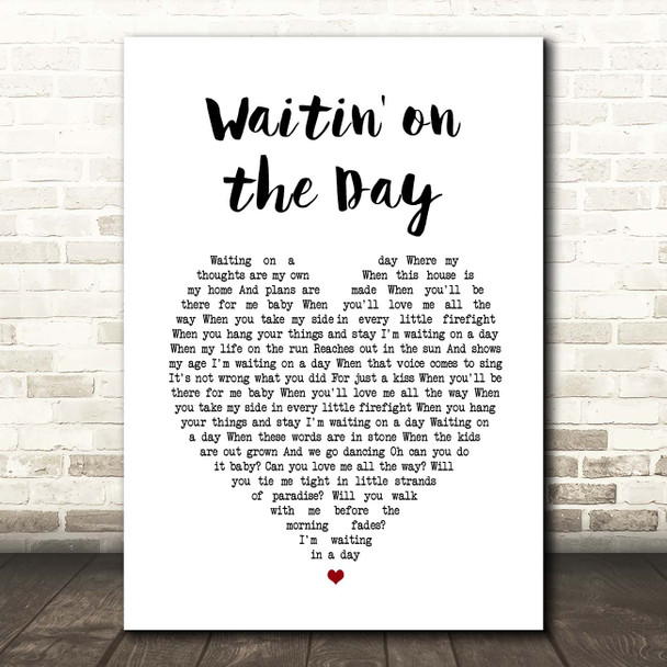 John Mayer Waitin' on the Day White Heart Song Lyric Print