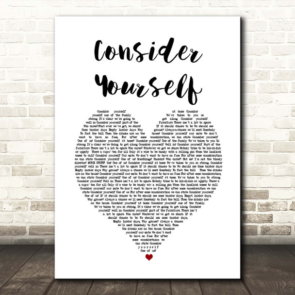 Oliver The Musical Consider Yourself White Heart Song Lyric Print