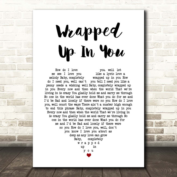 Garth Brooks Wrapped Up In You White Heart Song Lyric Print