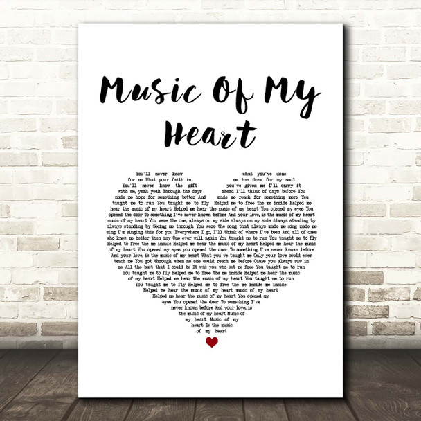 Gloria Estefan Music Of My Heart White Heart Song Lyric Print