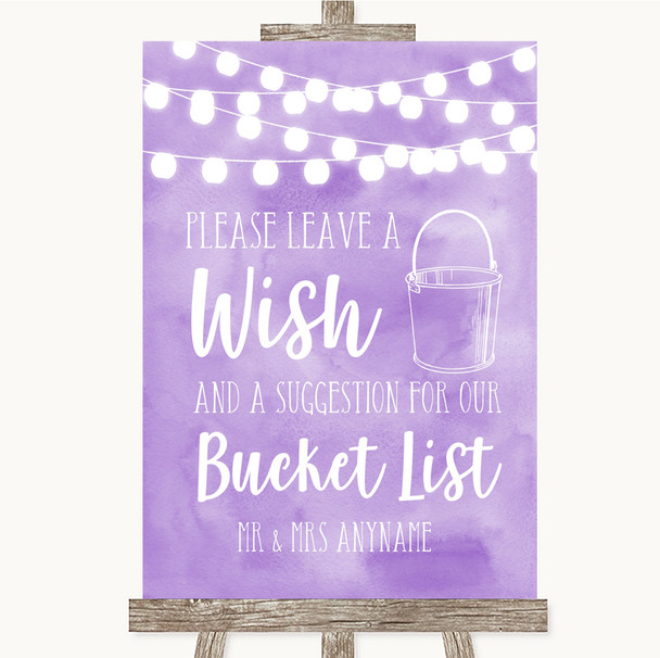 Lilac Watercolour Lights Bucket List Personalized Wedding Sign