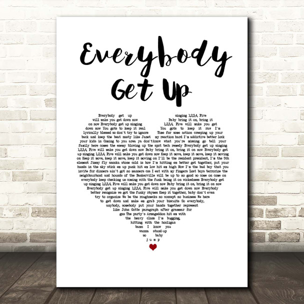 5ive Everybody Get Up White Heart Song Lyric Print