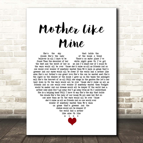 The Band Perry Mother Like Mine White Heart Song Lyric Print