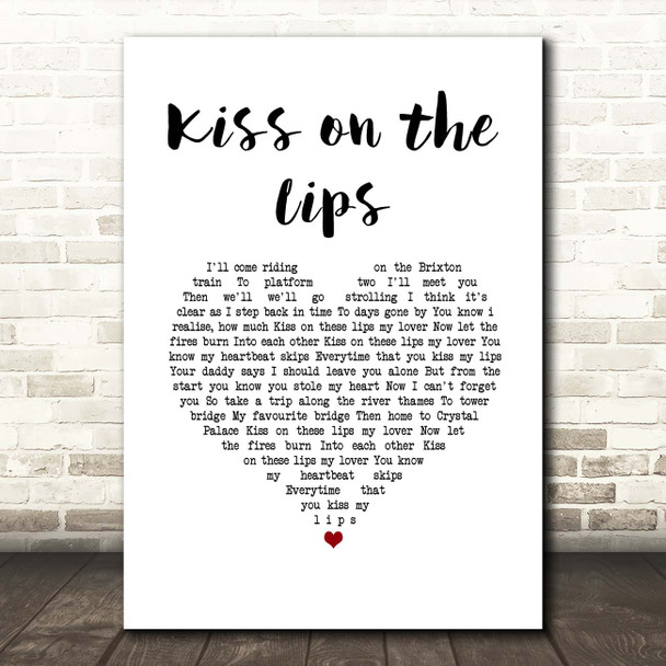 The Dualers Kiss on the Lips White Heart Song Lyric Print