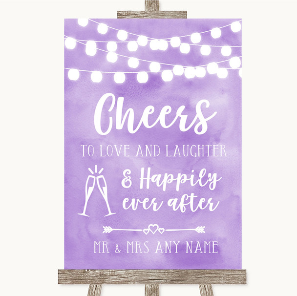 Lilac Watercolour Lights Cheers To Love Personalized Wedding Sign