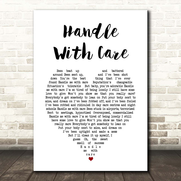 The Traveling Wilburys Handle With Care White Heart Song Lyric Print