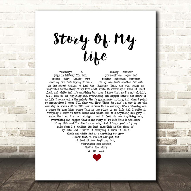 Bon Jovi Story Of My Life White Heart Song Lyric Print