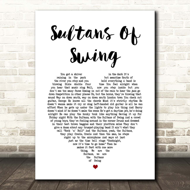 Dire Straits Sultans Of Swing White Heart Song Lyric Print