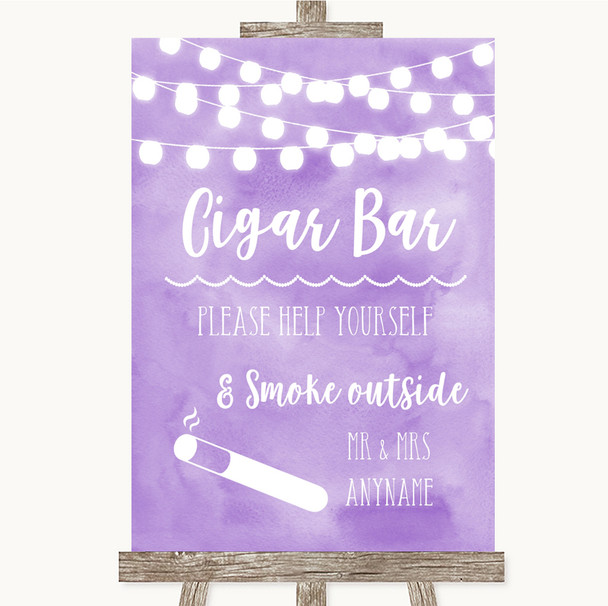 Lilac Watercolour Lights Cigar Bar Personalized Wedding Sign