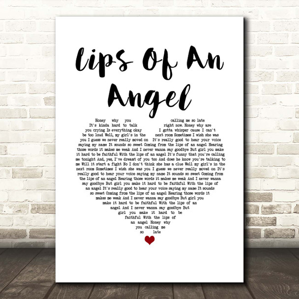 Hinder Lips Of An Angel White Heart Song Lyric Print