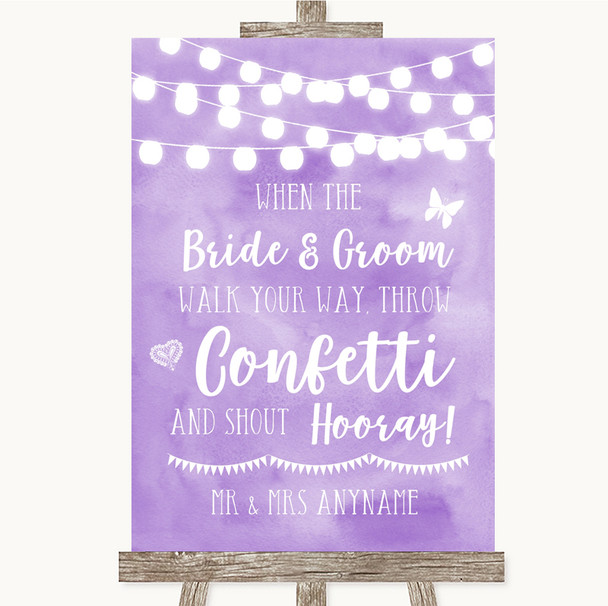Lilac Watercolour Lights Confetti Personalized Wedding Sign