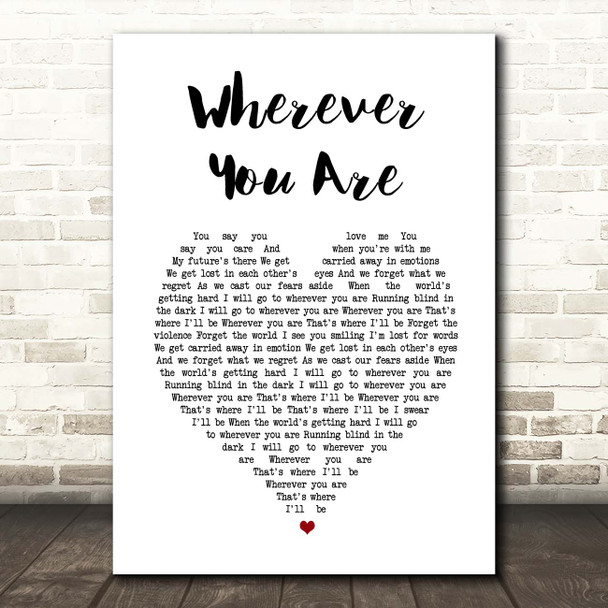 Kodaline Wherever You Are White Heart Song Lyric Print