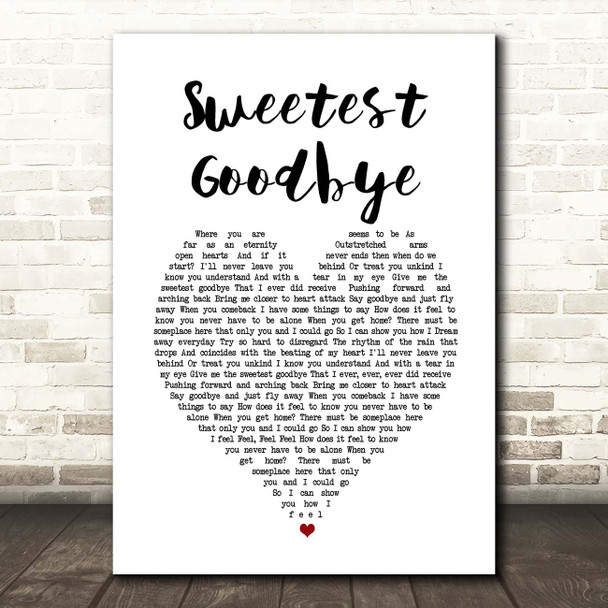 Maroon 5 Sweetest Goodbye White Heart Song Lyric Print