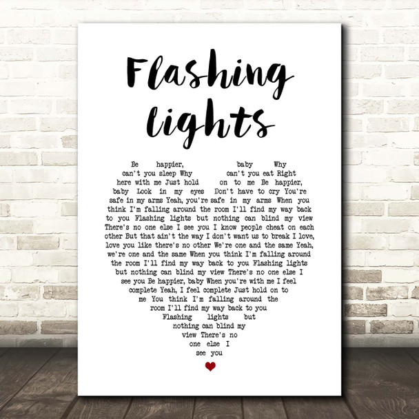 Roadtrip Flashing Lights White Heart Song Lyric Print