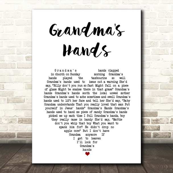 Bill Withers Grandma's Hands White Heart Song Lyric Print