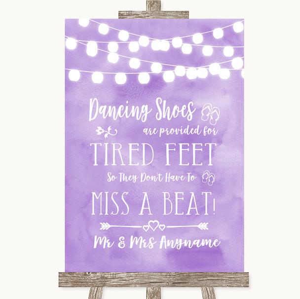 Lilac Watercolour Lights Dancing Shoes Flip-Flop Tired Feet Wedding Sign