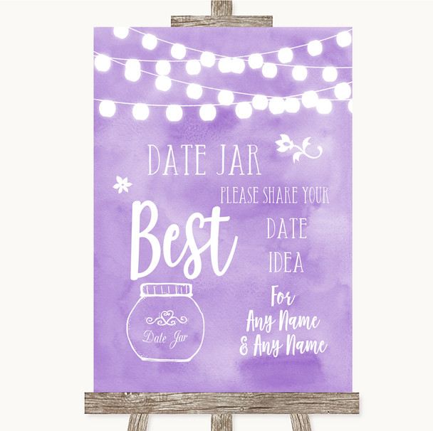 Lilac Watercolour Lights Date Jar Guestbook Personalized Wedding Sign