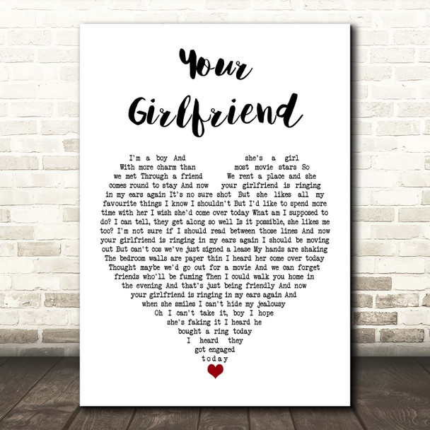 Blossoms Your Girlfriend White Heart Song Lyric Print