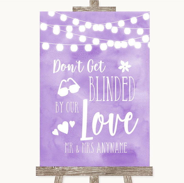 Lilac Watercolour Lights Don't Be Blinded Sunglasses Personalized Wedding Sign
