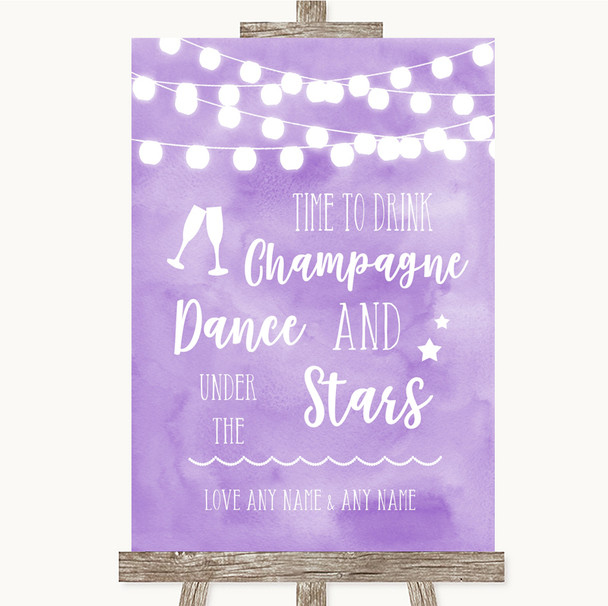 Lilac Watercolour Lights Drink Champagne Dance Stars Personalized Wedding Sign