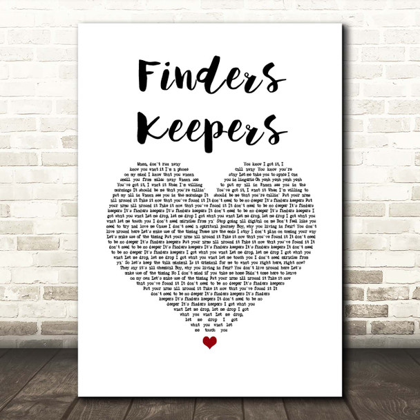 Mabel Finders Keepers White Heart Song Lyric Print