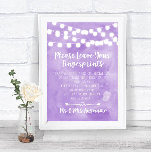 Lilac Watercolour Lights Fingerprint Guestbook Personalized Wedding Sign