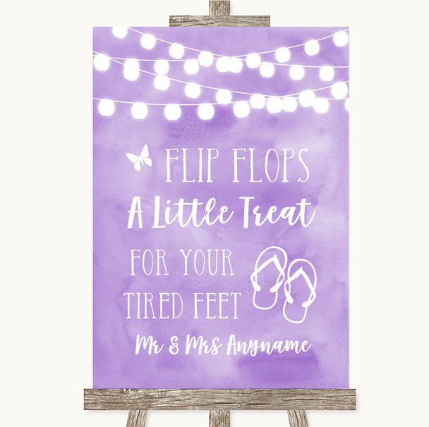 Lilac Watercolour Lights Flip Flops Dancing Shoes Personalized Wedding Sign