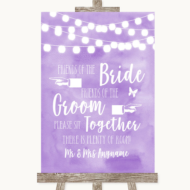 Lilac Watercolour Lights Friends Of The Bride Groom Seating Wedding Sign