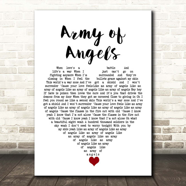 The Script Army of Angels White Heart Song Lyric Print