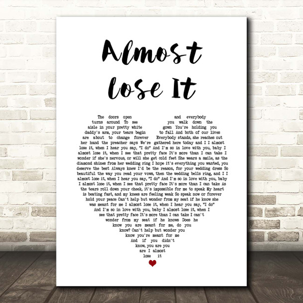 Trey Songz Almost Lose It White Heart Song Lyric Print