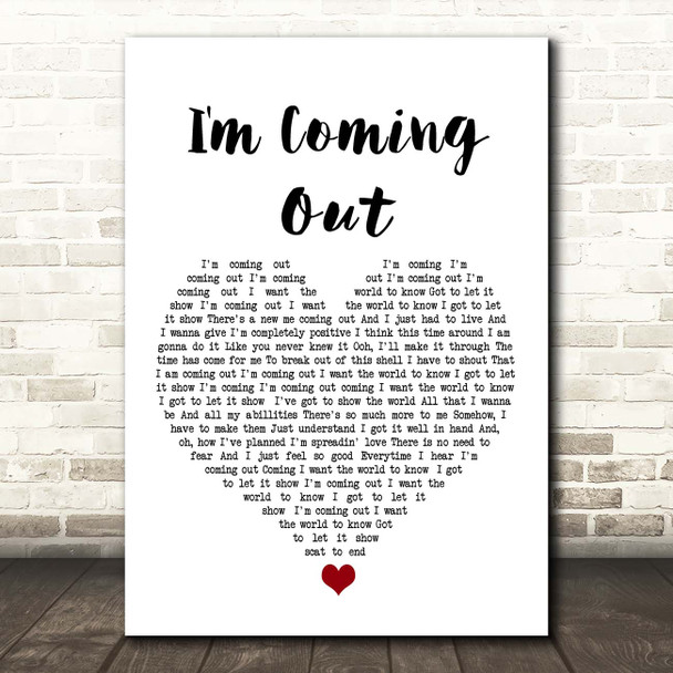 Diana Ross I'm Coming Out White Heart Song Lyric Print