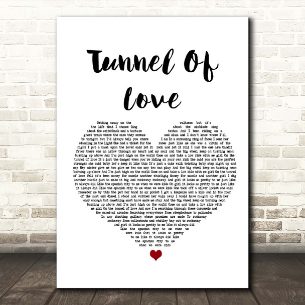 Dire Straits Tunnel Of Love White Heart Song Lyric Print