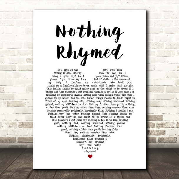 Gilbert O'Sullivan Nothing Rhymed White Heart Song Lyric Print