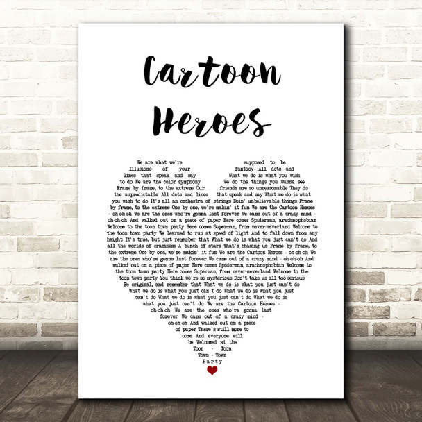 Aqua Cartoon Heroes White Heart Song Lyric Print