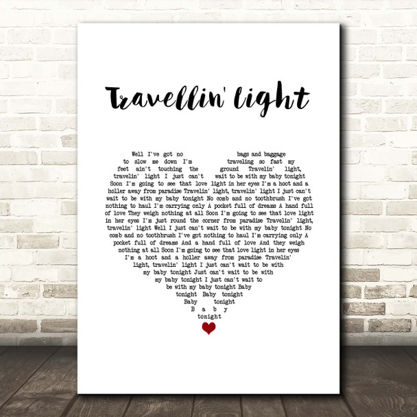 Travellin' Light Cliff Richard White Heart Song Lyric Print