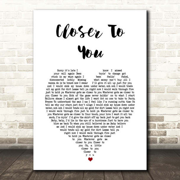 Adam Lambert Closer To You White Heart Song Lyric Print